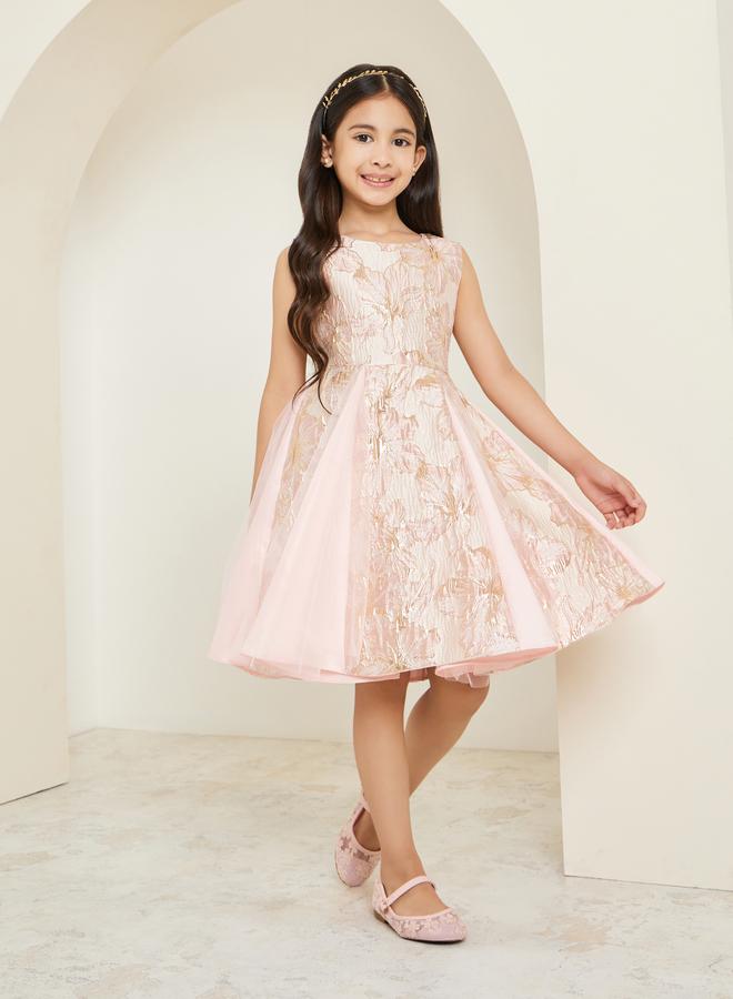 Styli Girls Floral Jacquard Sleeveless Dress - Image 1